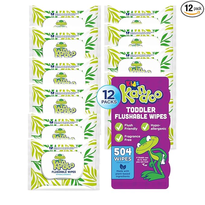 Flushable Wipes for Baby and Kids by Kandoo, Sensitive and Unscented Formula, Hypoallergenic Potty Training Wet Cleansing Cloths, 42 Count, Pack of 12