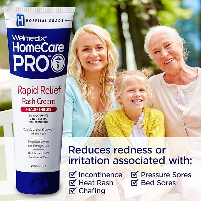 Welmedix Adult Diaper Rash Cream - Zinc Oxide Cream & Moisturizing Skin Barrier Cream, Maximum Strength Diaper Rash Cream for Adults, Skin Protection Ointment - 4oz, Pack of 5