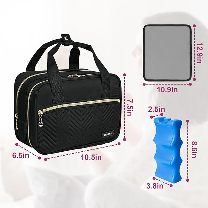 Breastmilk Cooler Travel Bag, Wearable Breast Pump Storage Bag Compatible with Momcozy/Eufy/Elvie/Willow/Medela Breast Pump with Ice Pack and Waterproof Mat,Black
