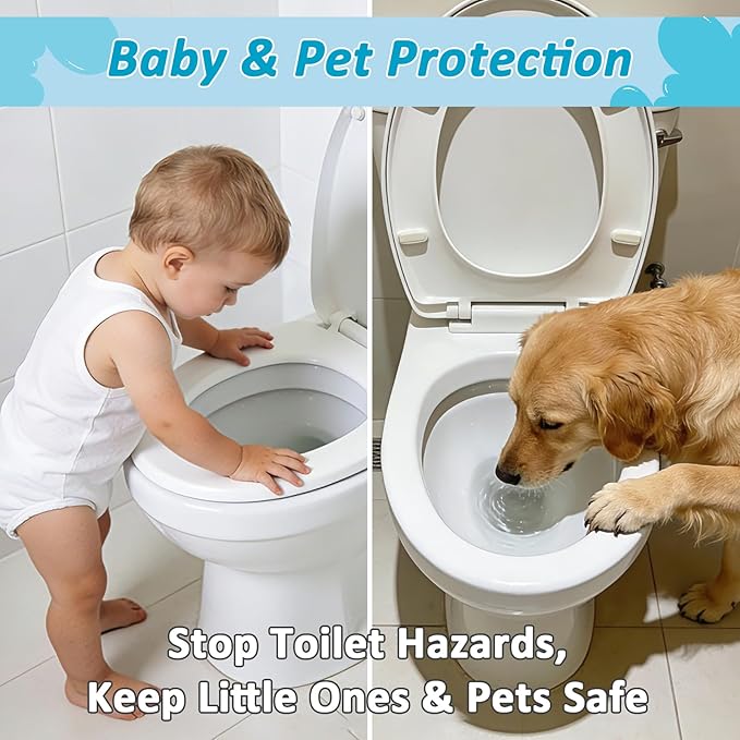 Baby Toilet Lock (2 Pack) | Child Safety Toilet Seat Lock with 3M Adhesive, Universal Fit One‑Handed Easy Install Toilet Lid Lock