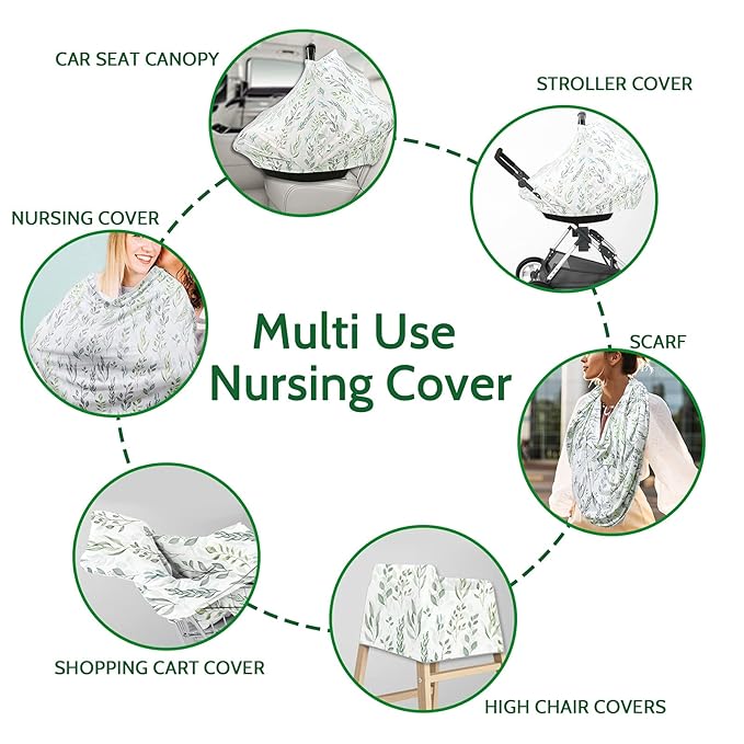 DILIMI Nursing Pillow Cover and Baby Car Seat Cover, Green Leaf