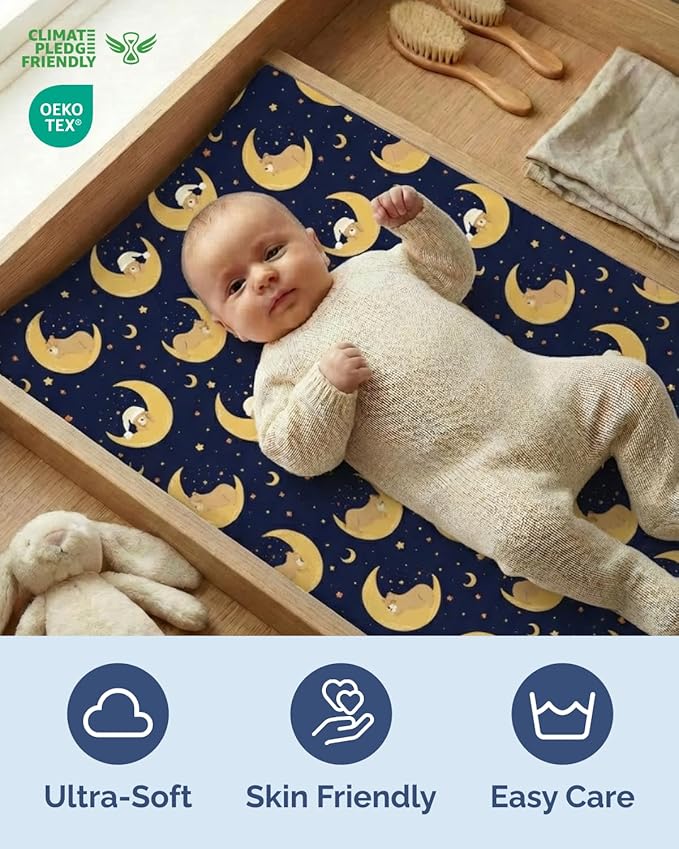Changing Pad Cover - Pack of 2 Soft Unisex Diaper Change Microfiber Table Sheets - Fits 32"x16" Contoured Pad - Changing Pad Cover for Baby Boys & Girls - Snug, Machine Washable - Oeko-Tex, Moon Bear