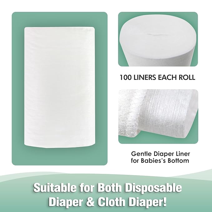 wegreeco Cloth Diaper Liners - Unscented Diaper Liners, Fragance Free Cloth Diapers Liner - 100 Sheets Per Roll (2 Roll)