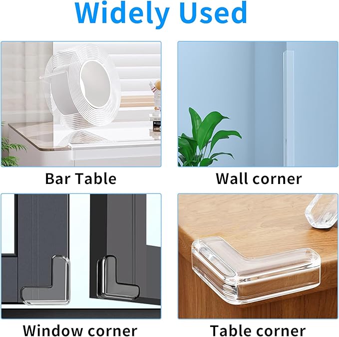 2 in x 16.4 ft,Clear Edge Protector Strip Sharp Edge Wrap Cover Tape with 6 Corners,Soft Corner Protectors Baby Proof, Furniture Corner Guard & Edge Safety, Edge Protector for Table and Fireplace