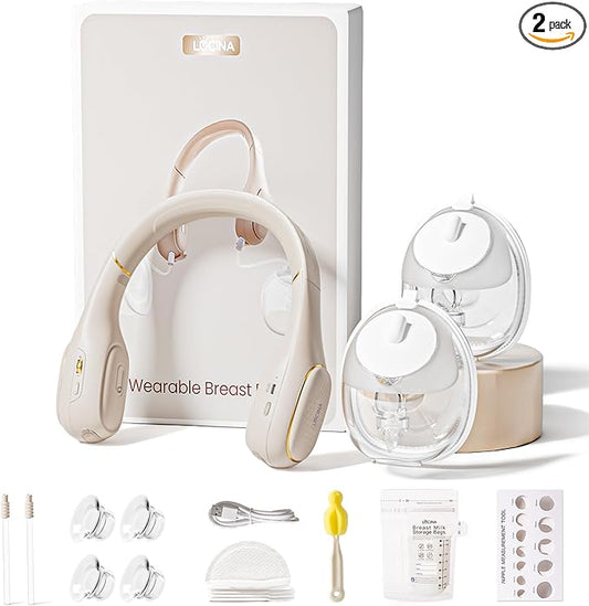 Neck Breast Pump Hands Free, Wearable Breastfeeding Pump with Hospital-Grade Suction, 4 Modes & 9 Levels, Portable Electric Ultra-Light Double Milk Pump with Voice Function, 28mm Flange, 2-Pack