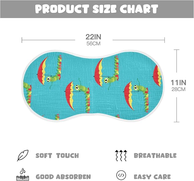 Caterpillar Hold Umbrella Pattern Muslin Burp Cloths for Baby 1 Pack 100% Cotton Baby Washcloths Bibs for Boy Girl