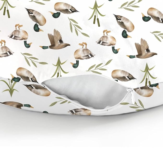 Mallard Duck Hunting Baby Nursing Pillow Covers for Boy Girl Wild Ducks Leaves Nursing Pillowcase for Breastfeeding Pillows Retro Hunting Animals Soft Stretchy Slipcovers for Newborn Infant