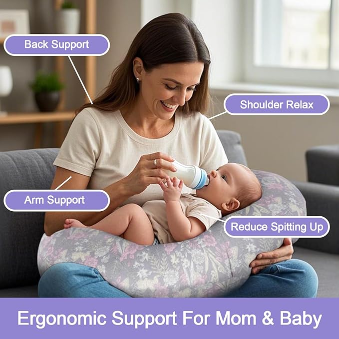 x-vesolje Nursing Pillow, Breastfeeding Pillow with Removable Cover, Ergonomic Breast Feeding Pillow, Baby Feeding Support Pillow for Mom Easier Breastfeeding- Original Size/Dusky Floral