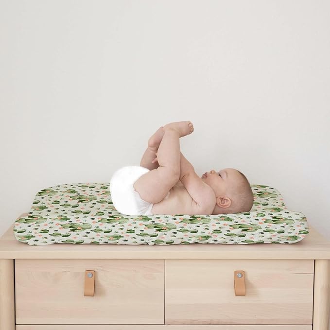Desert Cactus Floral Diaper Baby Changing Pad Covers for Boy Girl 32''x16'' Watercolor Cactus Southwest Plants Fitted Change Table Mats Vintage Cactus Flowers Soft Breathable Cradle & Bassinet Sheets