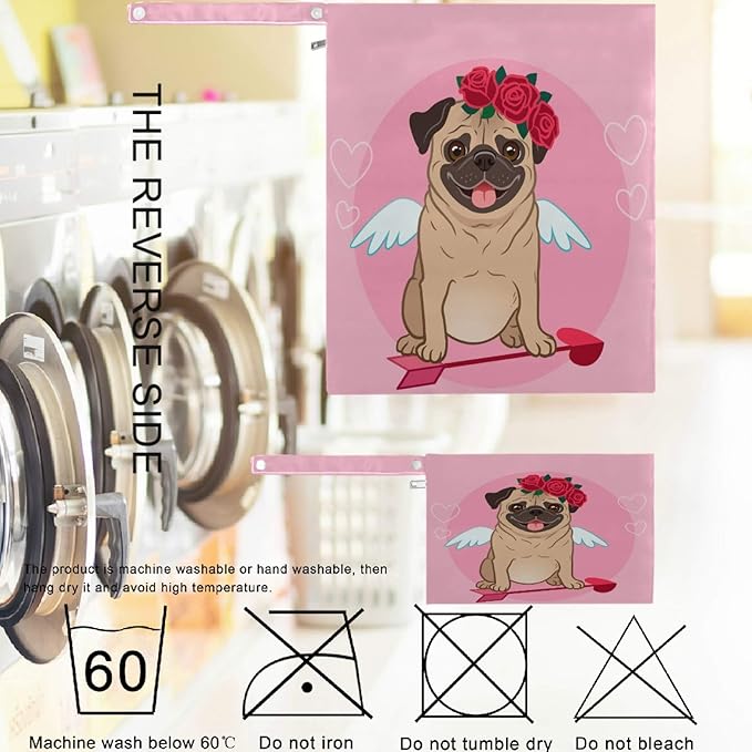 visesunny Valentines Bulldog Angle With Rose Heart 2Pcs Wet Bag with Zippered Pockets Washable Reusable Roomy for Travel,Beach,Pool,Daycare,Stroller,Diapers,Dirty Gym Clothes, Wet Swimsuits, Toiletrie