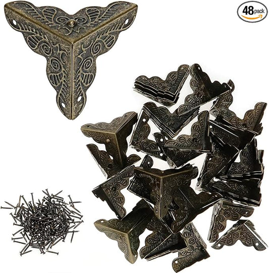 Bitray 48pcs Antique Corner Decorative Corner 25mm Vintage Edge Guard Bronze Tone Box Corner Protector with Screws