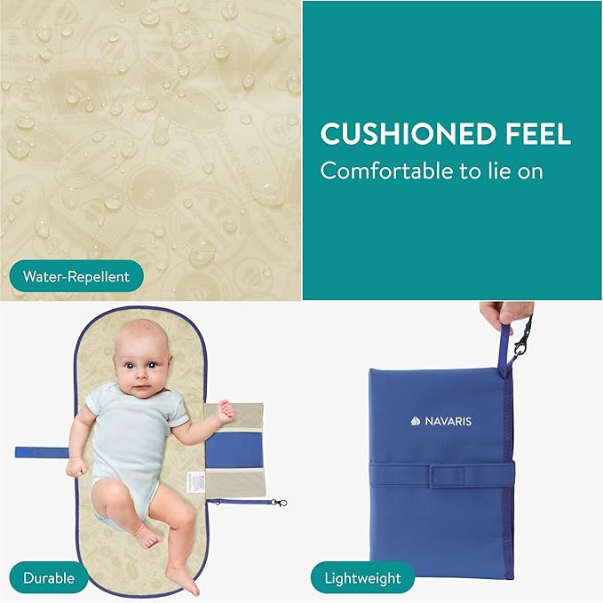 Navaris Baby Changing Mat Portable - Slim Lightweight & Foldable Baby Change Mat - Water Repellent Travel Changing Mat with Pockets - Folding Mat for Clean Diaper Changes - Ocean