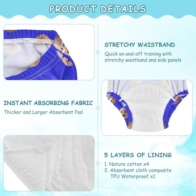 Joko Ivery 1 Blue Custom Potty Training Pants Cotton Traning Potty Panty for Girls Boys Toddlers 5T 3Pcs