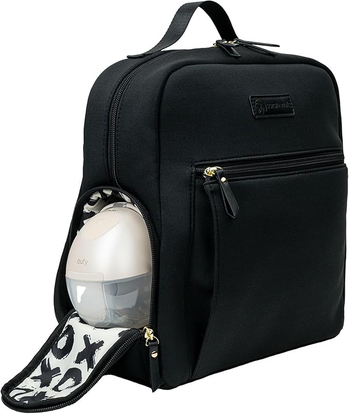 Sarah Wells Mini Breast Pump Bag – Fifi Small 13" Neoprene Backpack for Wearable & Portable Pumps – Lightweight, Insulated Pocket, 13” Laptop Sleeve, Machine-Washable (Black)