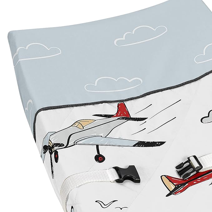 Sweet Jojo Designs Vintage Airplane Boy Baby Nursery Changing Pad Cover - Grey Yellow Orange Red White and Blue Airplanes Air Plane Transportation Clouds Sun Sky Aviator Aviation