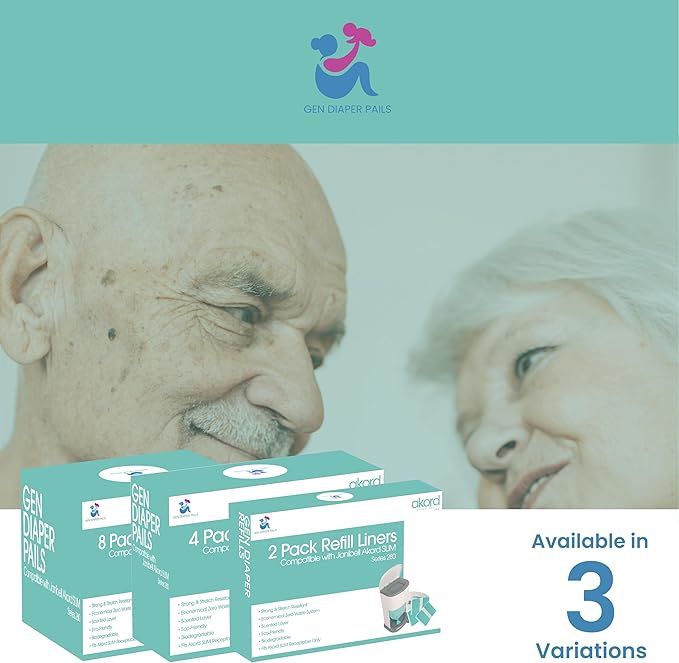 Adult Diaper Liner Refills Compatible with Janibell Akord 280 Slim 8 Pack for 2860 Diapers (Extra 10% Length & 30% Thickness) Incontinence Disposal System Plant Scent to Eliminate Waste/Odor Resistant