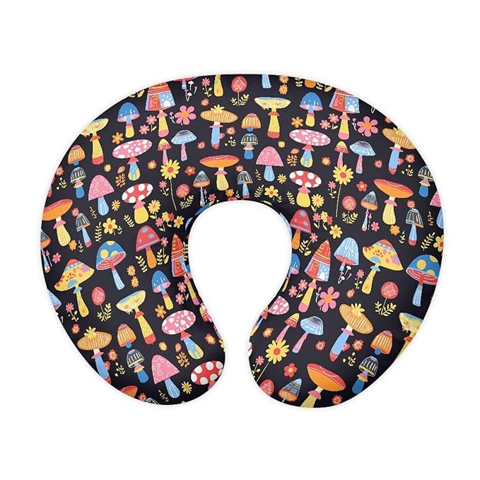 Mushroom Pillowcase for Nursing， Colorful Forest Mushrooms Soft Breastfeeding Nursing Pillows Cover， Graffiti Art Stretchy Feeding Pillow Case for Baby Girl and Boys
