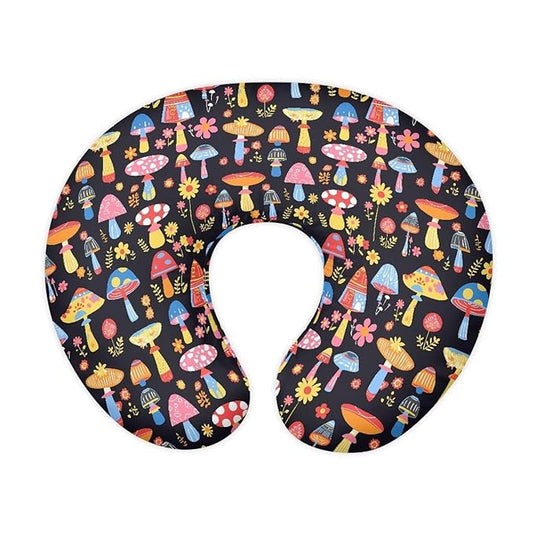 Mushroom Pillowcase for Nursing， Colorful Forest Mushrooms Soft Breastfeeding Nursing Pillows Cover， Graffiti Art Stretchy Feeding Pillow Case for Baby Girl and Boys