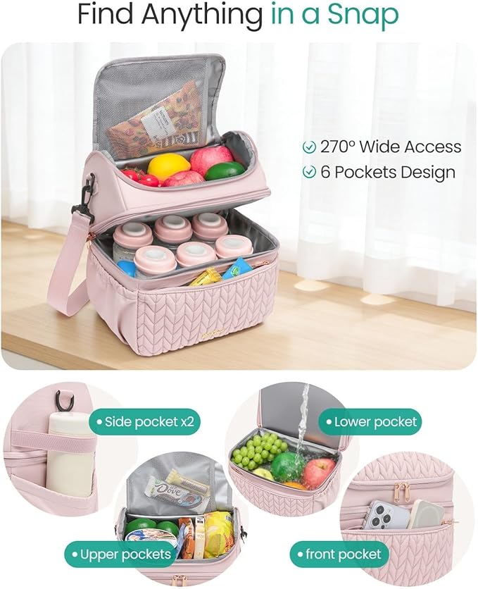 Breastmilk Cooler Bag - Large Capacity 12L & 10-Hour Insulated Bottle Cooler Bag with Detachable Divider for Tall Baby Bottles | Dual Deck Lunch Box for Women | Breast Pump Bags for Work