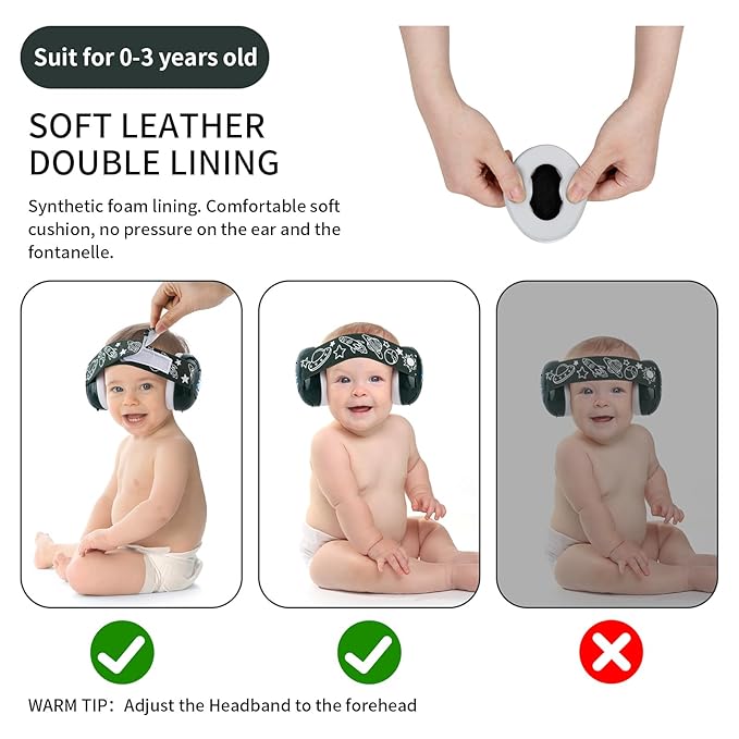 LYSIAN Baby Noise Reduction Earmuffs, 25dB Noise Cancelling Headphones for Infants & Kids, Perfect for Sleep, Travel, Airplanes, Concerts, Fireworks-Dark Green