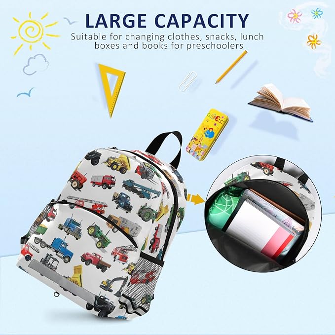 Fire Truck Tractor Truck Construction Car Kid's Toddler Backpack for Boys Girls Preschool Nursery with Safety Leash (031119) Over 3 years old