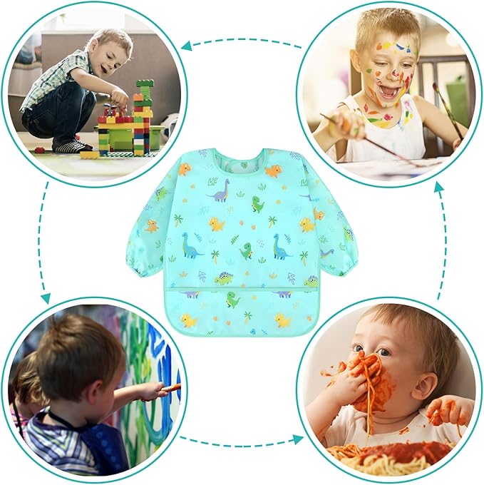 Accmor 3 Pack Long Sleeve Bibs, Baby Smock Waterproof Sleeved Bib Smock for Baby Toddler 6-36 Months