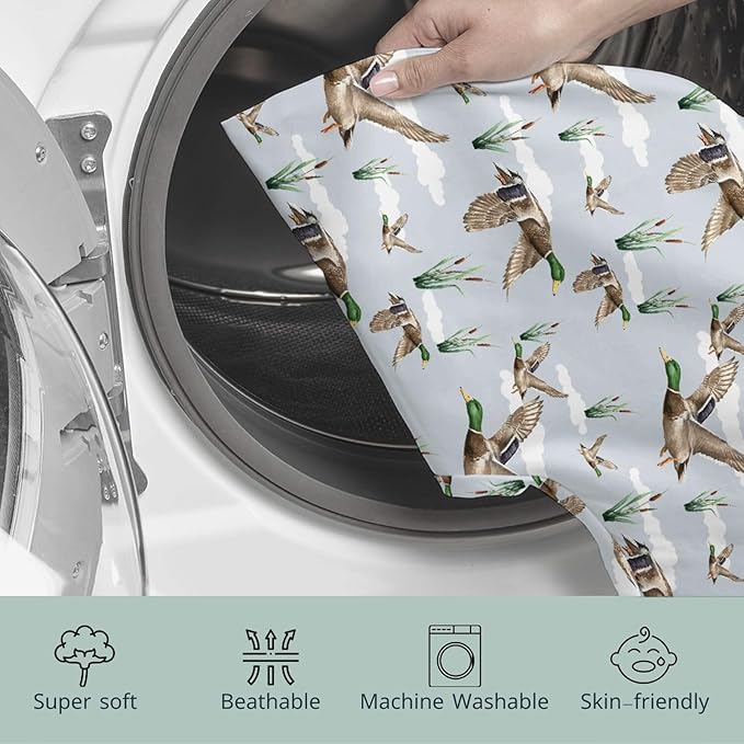 HawSkgFub Duck Hunting Mallard Hunter Nursing Pillow Cover for Baby Boys, Wild Animal Bird Reeds Blue Breastfeeding Pillow Slipcover, Nursing Pillowcase for Newborn Infant, Cover Only