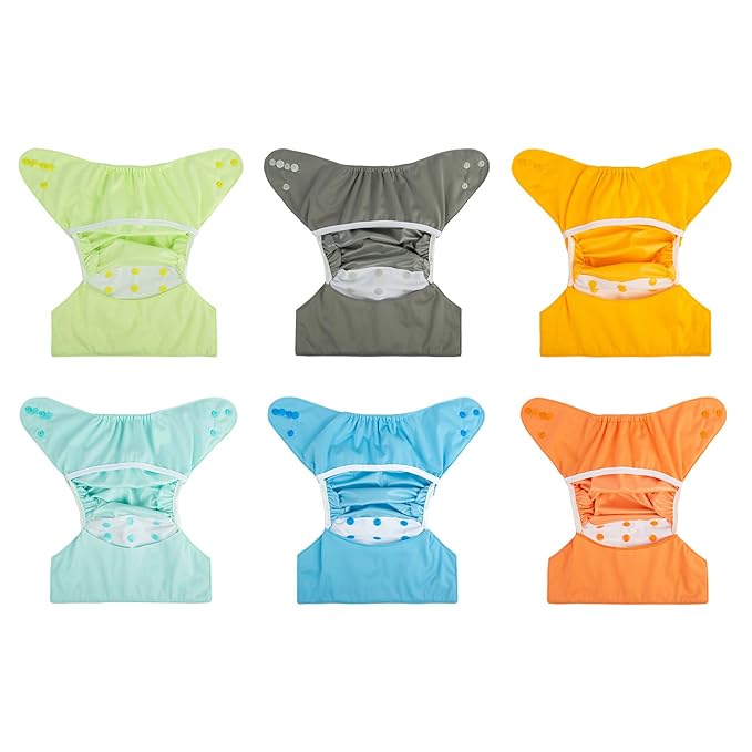 babygoal Cloth Diaper Covers 6 Pack with Wet Bag for Fitted Diapers and Prefolds with Double Gussets, Adjustable and Reusable for Baby Boys and Girls