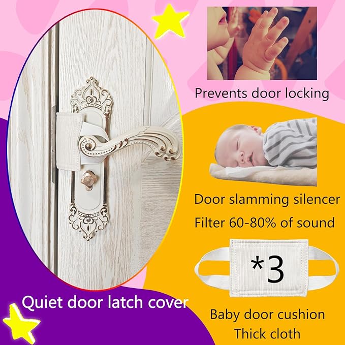 Baby Proof Door Silencer & Cloth Latch Cover - Quiet Soft Close Anti-Slam Pads Prevent Slamming Noise & Accidental Locking, Safety for Nursery & Toddler (3 Pack, Beige, 4.1x3.1 Inches)