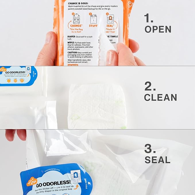 Pocket-Sized Travel Diaper Kit (Size 3, 16–28 lbs) – 10-Kit Value Pack | 1 Diaper, 5 Wipes & Odor-Lock Disposal Bag | Baby Travel Essentials for Airport & On-the-Go