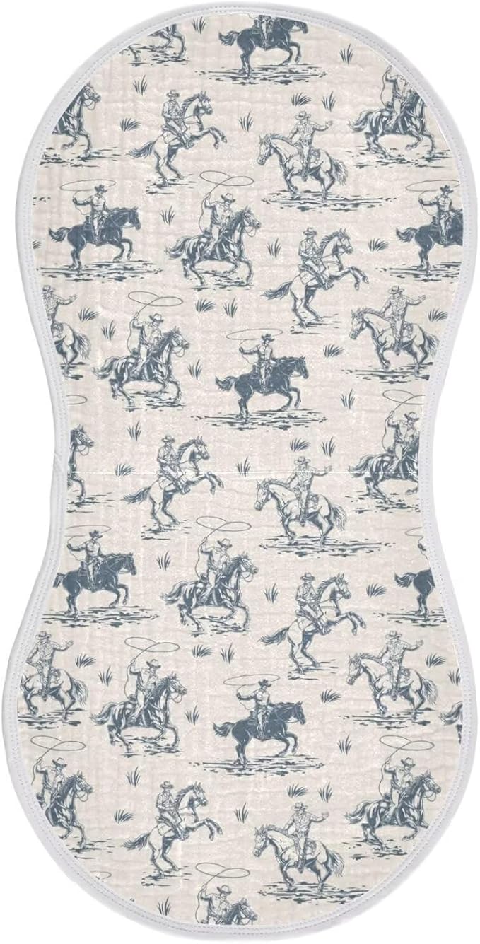 Cowboys Horse Western Baby Muslin Burp Cloths Set of 1 Vintage West Desert Muslin Washcloths American Wild Milk Spit Up Rags Soft Newborn Towel for Unisex Boys and Girls, 22 x 11 Inch