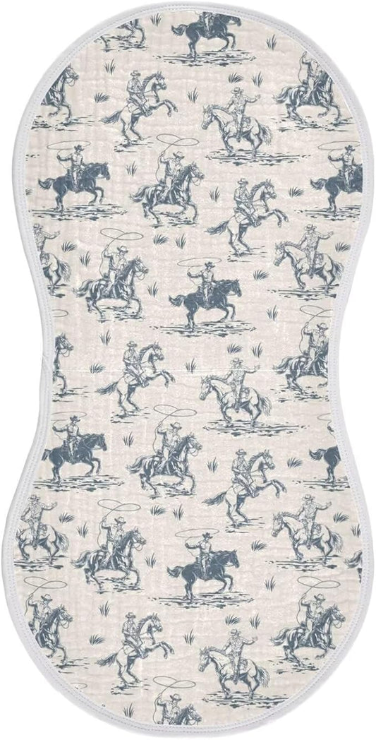Cowboys Horse Western Baby Muslin Burp Cloths Set of 1 Vintage West Desert Muslin Washcloths American Wild Milk Spit Up Rags Soft Newborn Towel for Unisex Boys and Girls, 22 x 11 Inch