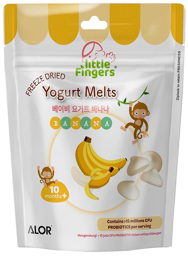ALOR Little Fingers Baby Yogurt Melts Banana – Freeze-Dried Snack for Babies 10+ Months – Real Fruit & Yogurt – No Preservatives – Probiotics, (15 Grams x 8 Packs - Banana).