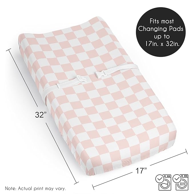 Sweet Jojo Designs Baby Changing Pad Cover Sheet (Pink Gingham Checkered Plaid) for Girls, Infant/Newborn Diaper Change Table Mat Covers (Vintage, Classic, Checkerboard, Geometric, Minimalist, Retro)