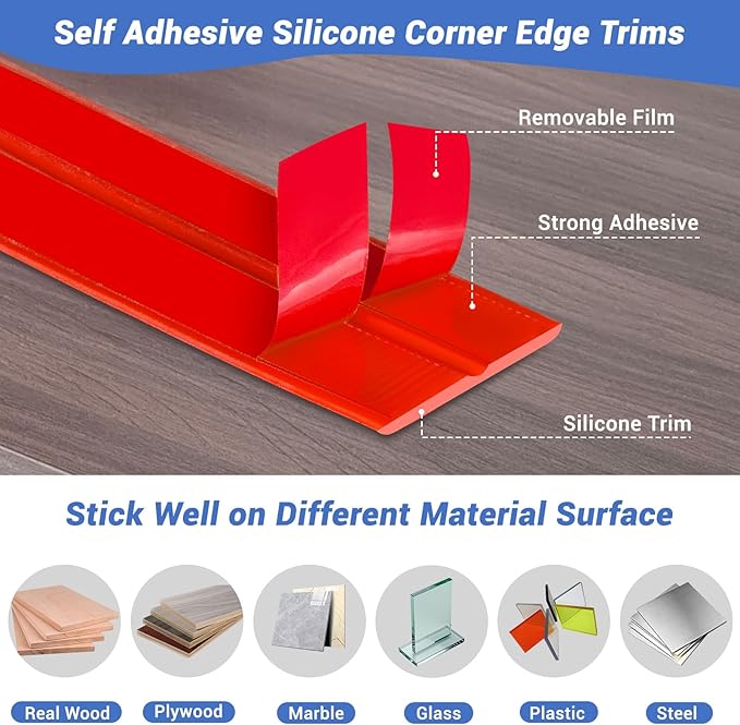 Wall Corner Protector, Peel and Stick Wall Corner Trim, Flexible Rubber Molding Wall Corner Guard, L Shaped Self Adhesive Edge Protector Moulding Trim for Wall Edge Ceiling, Red, 3/4in,10Ft