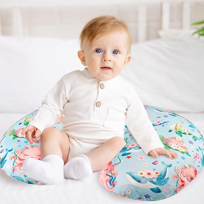 DILIMI Nursing Pillow Cover Stretchy Removable Cover for Breastfeeding Pillows, Ultra Soft Comfortable Slipcover for Baby Girl and Boy, Ocean World