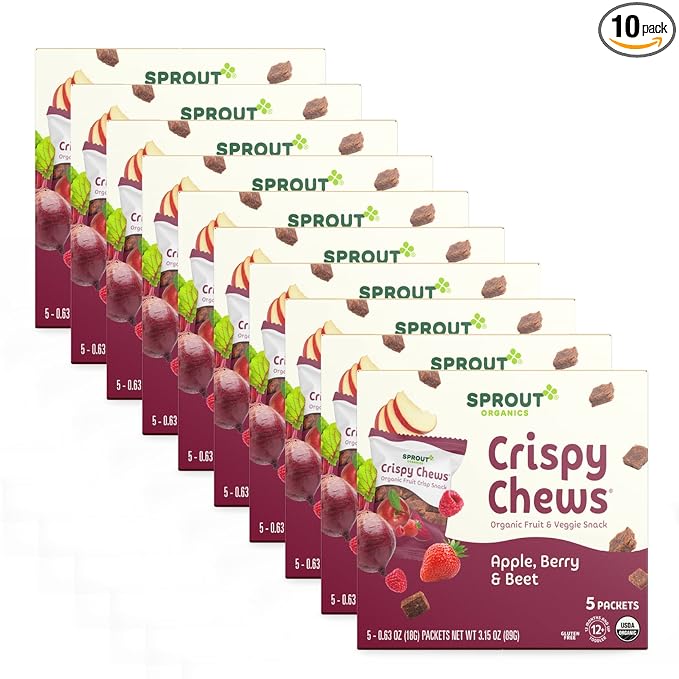 Sprout Organic Toddler Snacks, Crispy Chews, Red Berry & Beet, 3.15 oz - Pack of 10