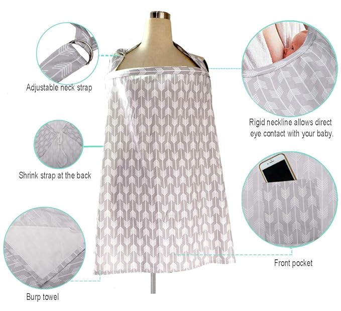 Nursing Covers for Breastfeeding,Lightweight Breathable Cotton Privacy Breast Feeding Cover with Adjustable Strap (Arrow)