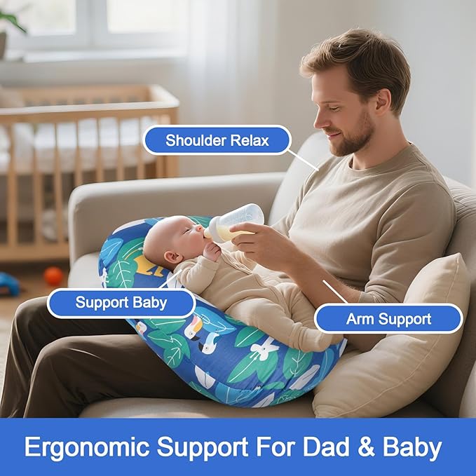 Ergonomic Nursing Pillow for Breastfeeding & Bottle Feeding, Breastfeeding Pillow to Reduce Back Neck Strain, Suitable for Breastfeeding Mom & Baby, Washable Cotton Cover(Jungle)