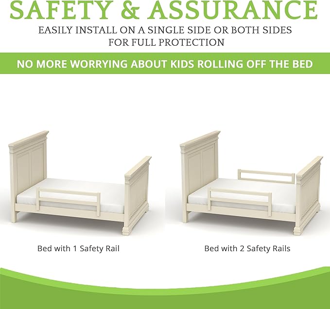 CC KITS Safety Guard Rail for Baby, Kids, and Children - Solid Wood Safety Bed Rail for Toddlers - Easy Installation - Premium Protection for Bunk, Twin, Full, Queen and King Size Beds - (Pearl)