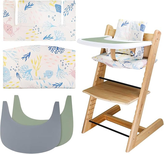 High Chair Cushion, Soft and Comfortable for Tripp Trapp High Chair Cushion, with Two High Chair Placemat, for Tripp Trapp Cushion Set Makes It More Comfortable for Baby (Ocean Animal)