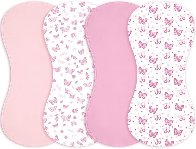 Boao 4 Pcs Mallard Duck Baby Burp Cloths Duck Hunting Soft Plush Newborn Spit up Rags Mallard Burp Cotton Cloths Rag for Boy Girl Newborn Infant Gifts Nursery Decor 18.9 x 9.06 Inch (Butterfly,Pink)