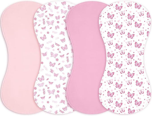 Boao 4 Pcs Mallard Duck Baby Burp Cloths Duck Hunting Soft Plush Newborn Spit up Rags Mallard Burp Cotton Cloths Rag for Boy Girl Newborn Infant Gifts Nursery Decor 18.9 x 9.06 Inch (Butterfly,Pink)