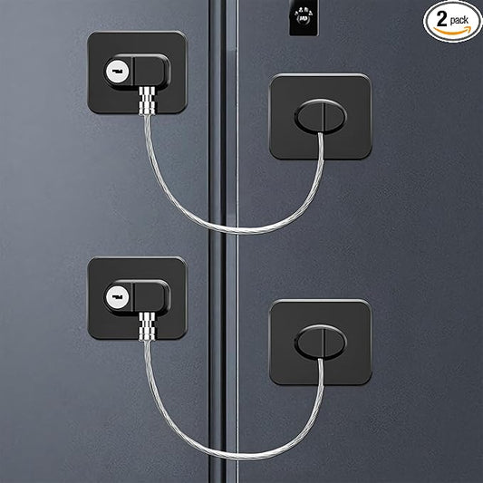 Fridge Lock (2 Pack),Refrigerator Lock with Keys,for Fridge, Cabinet Locks, Drawers, Dishwasher, Toilet and Child Safety Cabinet Locks, 3M Adhesive No Drilling (Black)
