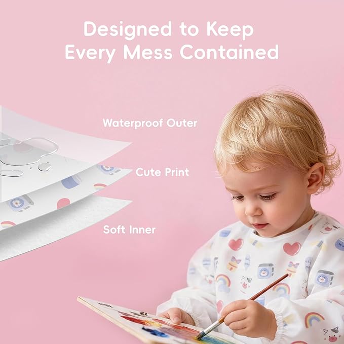 KIIS Disposable Baby Bibs, Waterproof Smock Bibs, Full Coverage for Toddlers & Kids, Mess-Free Feeding for Travel & Daycare