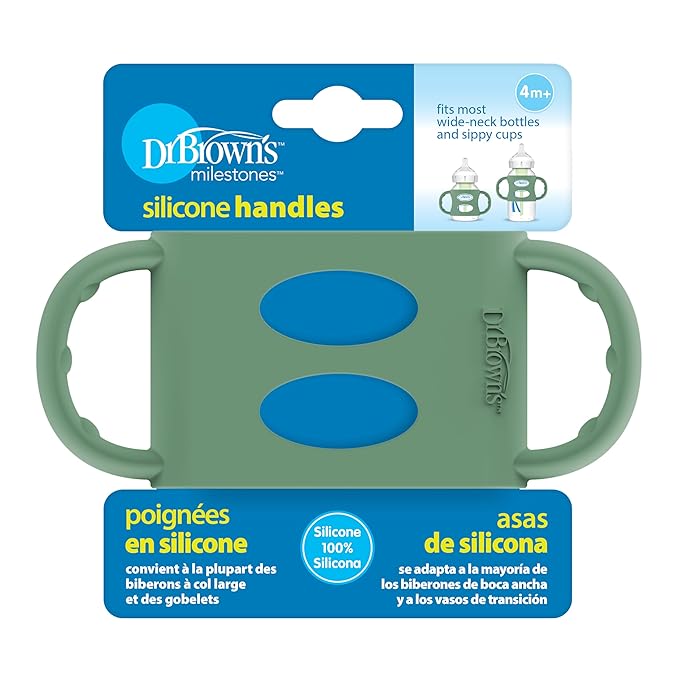Dr. Brown’s Milestones 100% Silicone Baby Bottle Handles, Wide-Neck, Green, 1-Pack