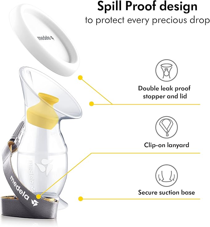 Medela Silicone Breast Milk Collector, Milk Saver with Spill-Resistant Stopper, Suction Base and Lanyard, 3.4 oz/100 mL