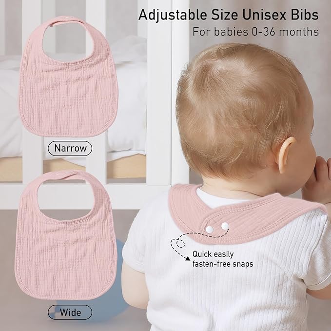 GLLQUEN BABY Muslin Drool Bibs for Boys Girls 6 Pack, Adjustable Baby Bibs for Drooling and Teething, Soft Cotton Baby Bandana Bib for Newborn Feeding Essentials (Rosie Rainbow)