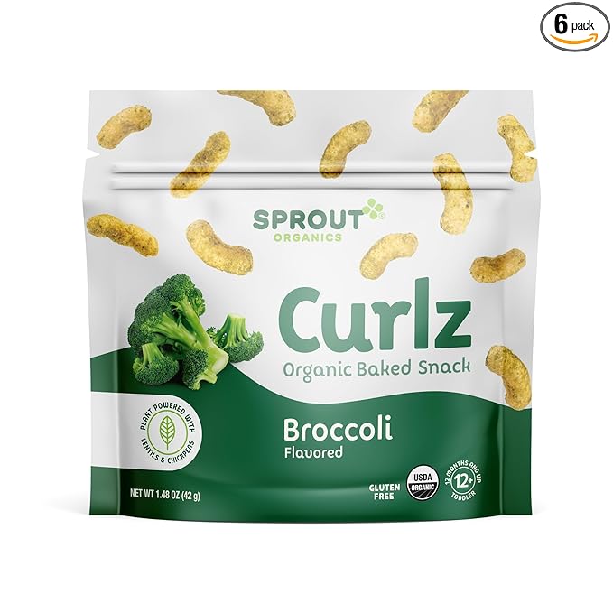 Sprout Organic Baby Food, Stage 4 Toddler Snacks, Broccoli Plant Power Curlz, 1.48 Ounce -Pack of 6 (Packaging May Vary)