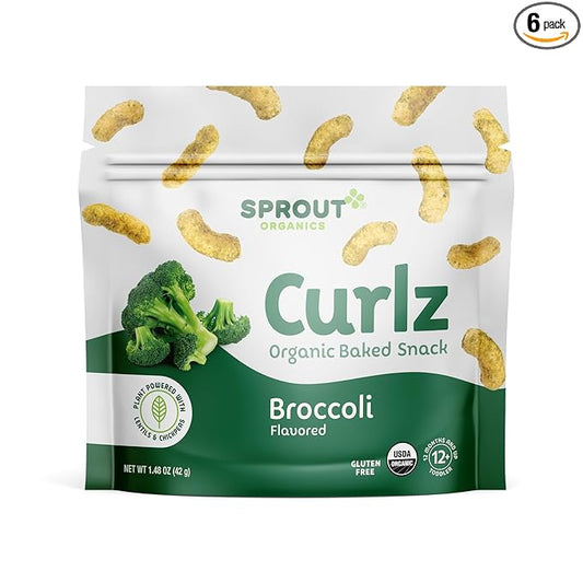 Sprout Organic Baby Food, Stage 4 Toddler Snacks, Broccoli Plant Power Curlz, 1.48 Ounce -Pack of 6 (Packaging May Vary)
